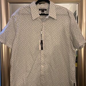 Michael Kors Men's White and Blue Patterned Shirt